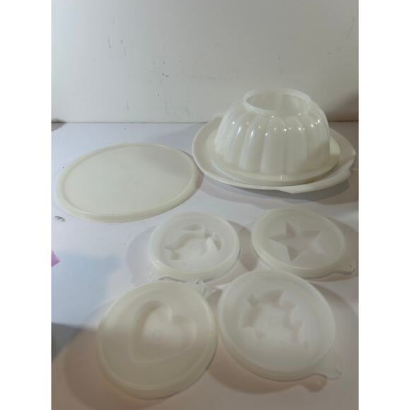 VINTAGE Jel N Serve TUPPERWARE 616 JELLO Mold 4 Bottoms Heart Star Tulip Tree - Picture 1 of 6